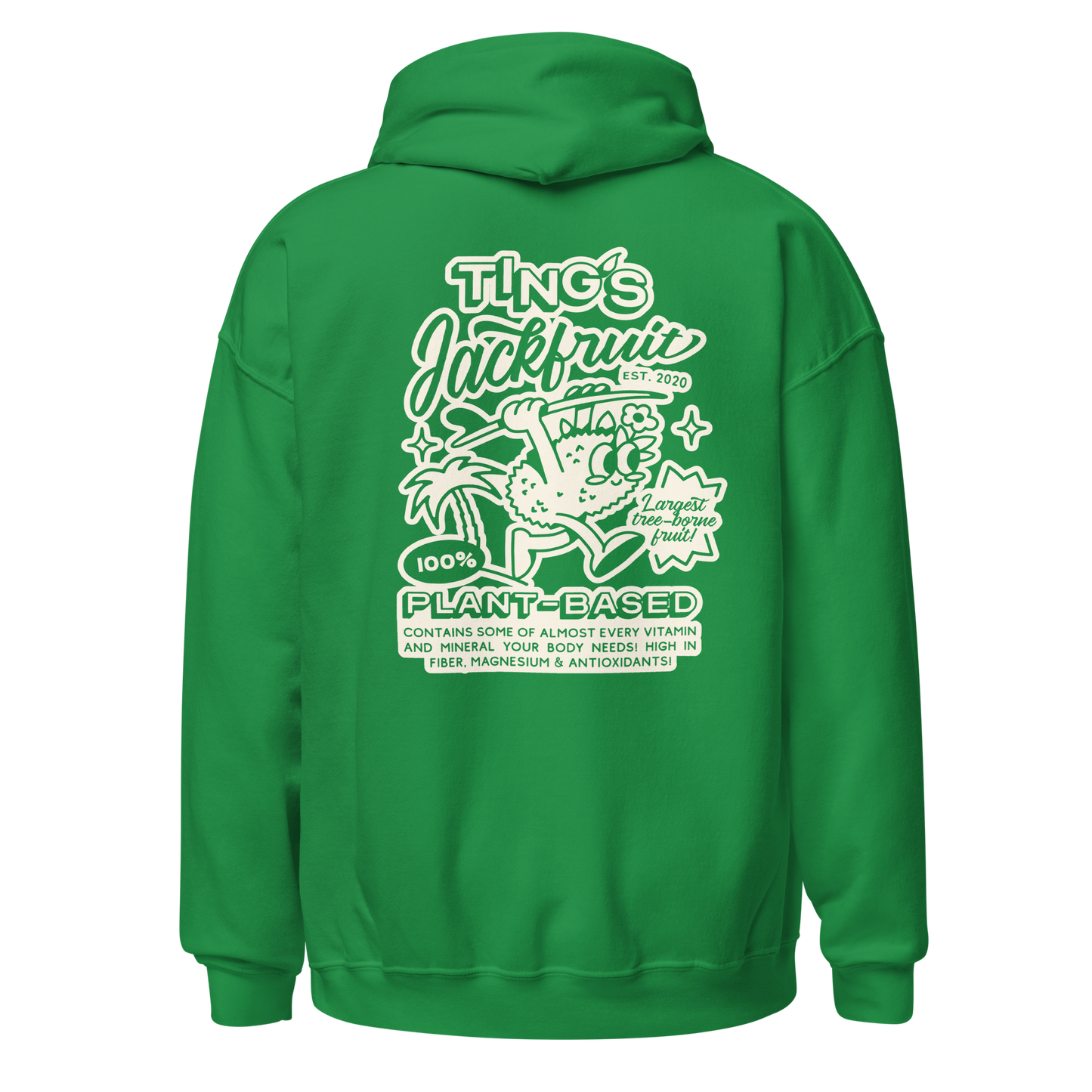 Ting's green unisex hoodie with Ting's logo on back