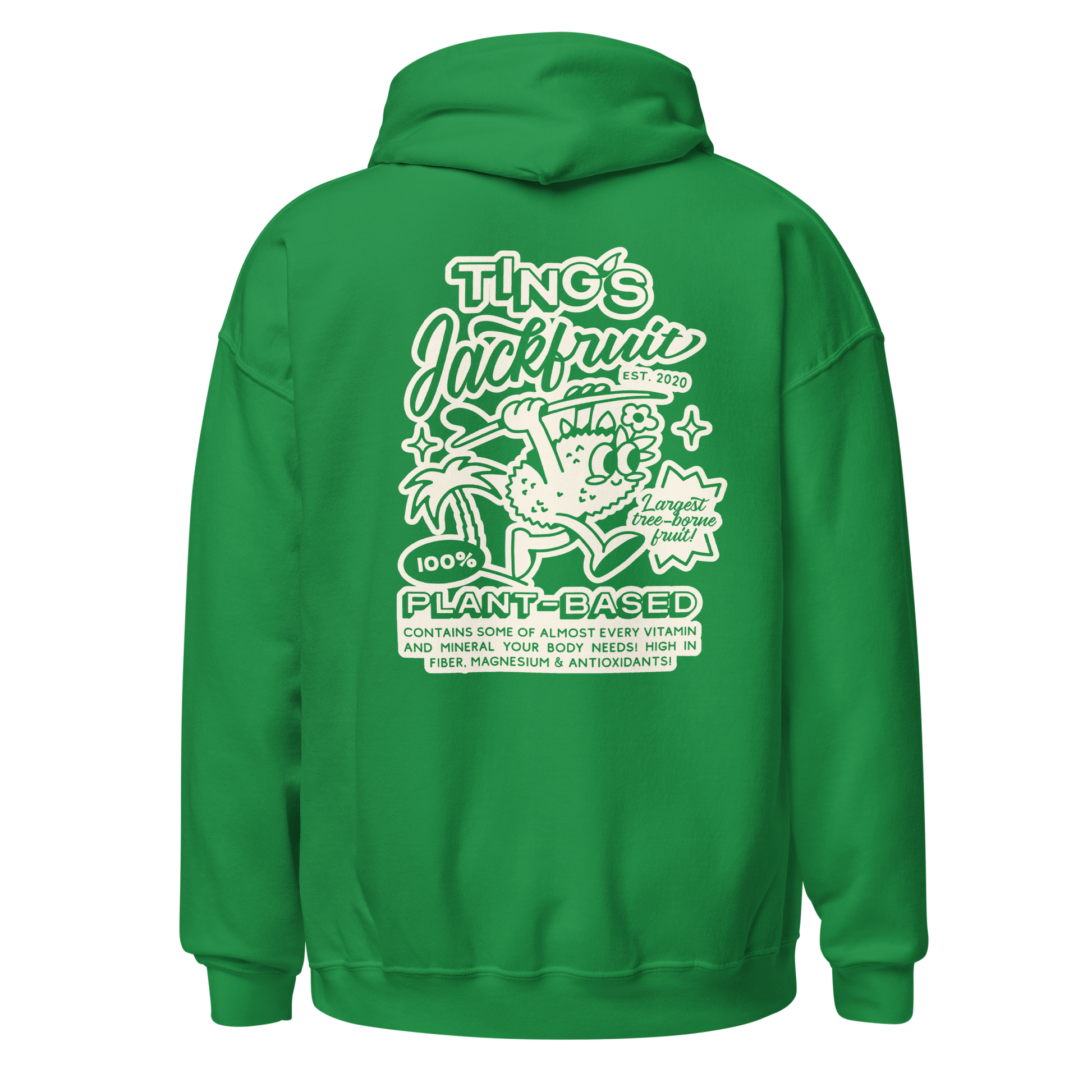 Ting's green unisex hoodie with Ting's logo on back