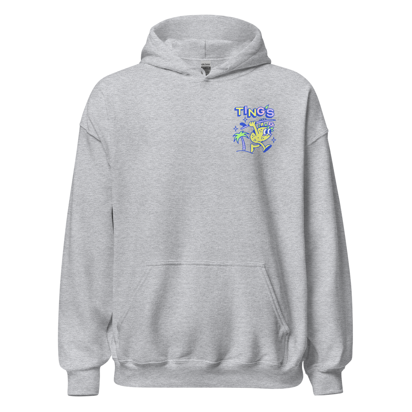 Ting's heather grey unisex hoodie with Ting's logo on front
