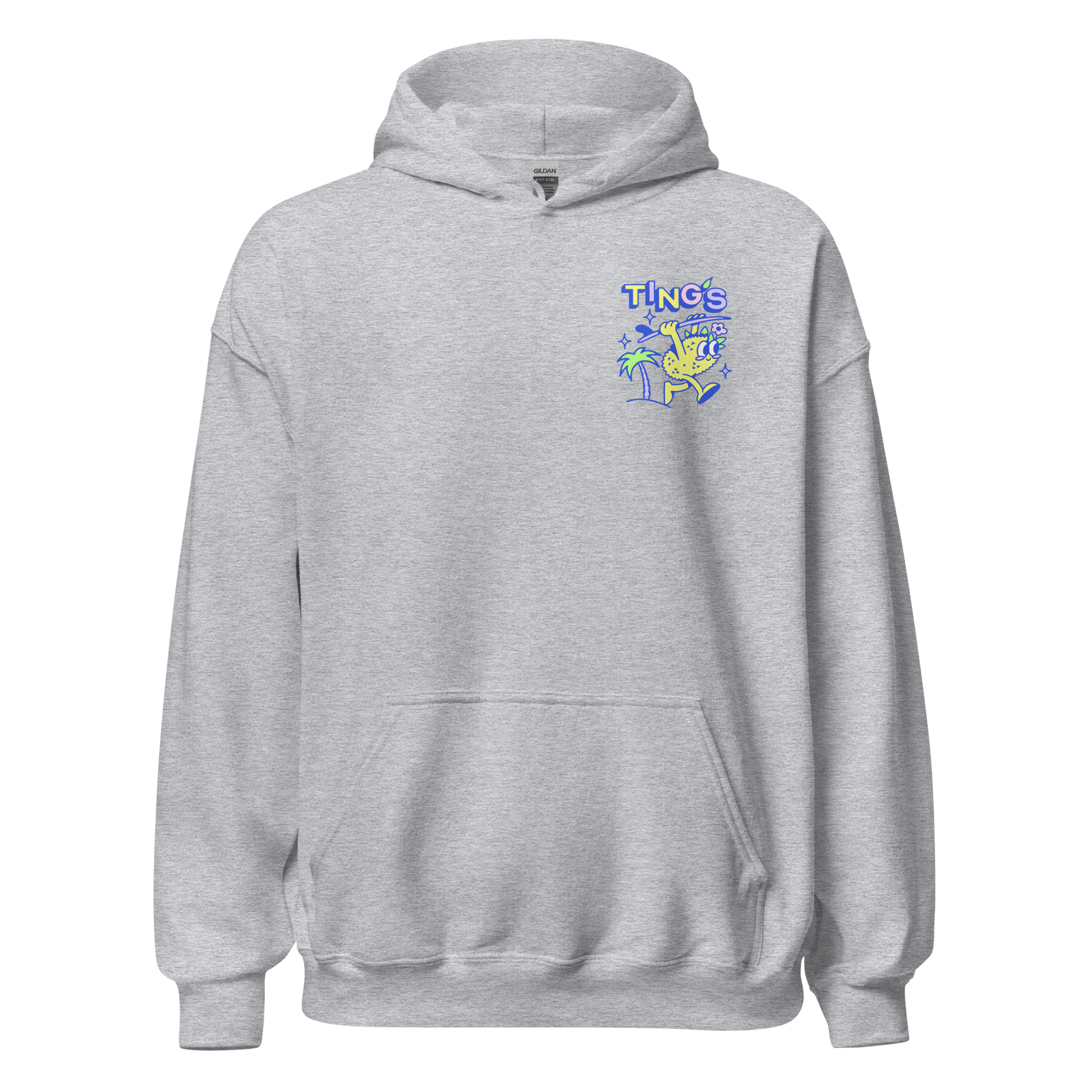 Ting's heather grey unisex hoodie with Ting's logo on front