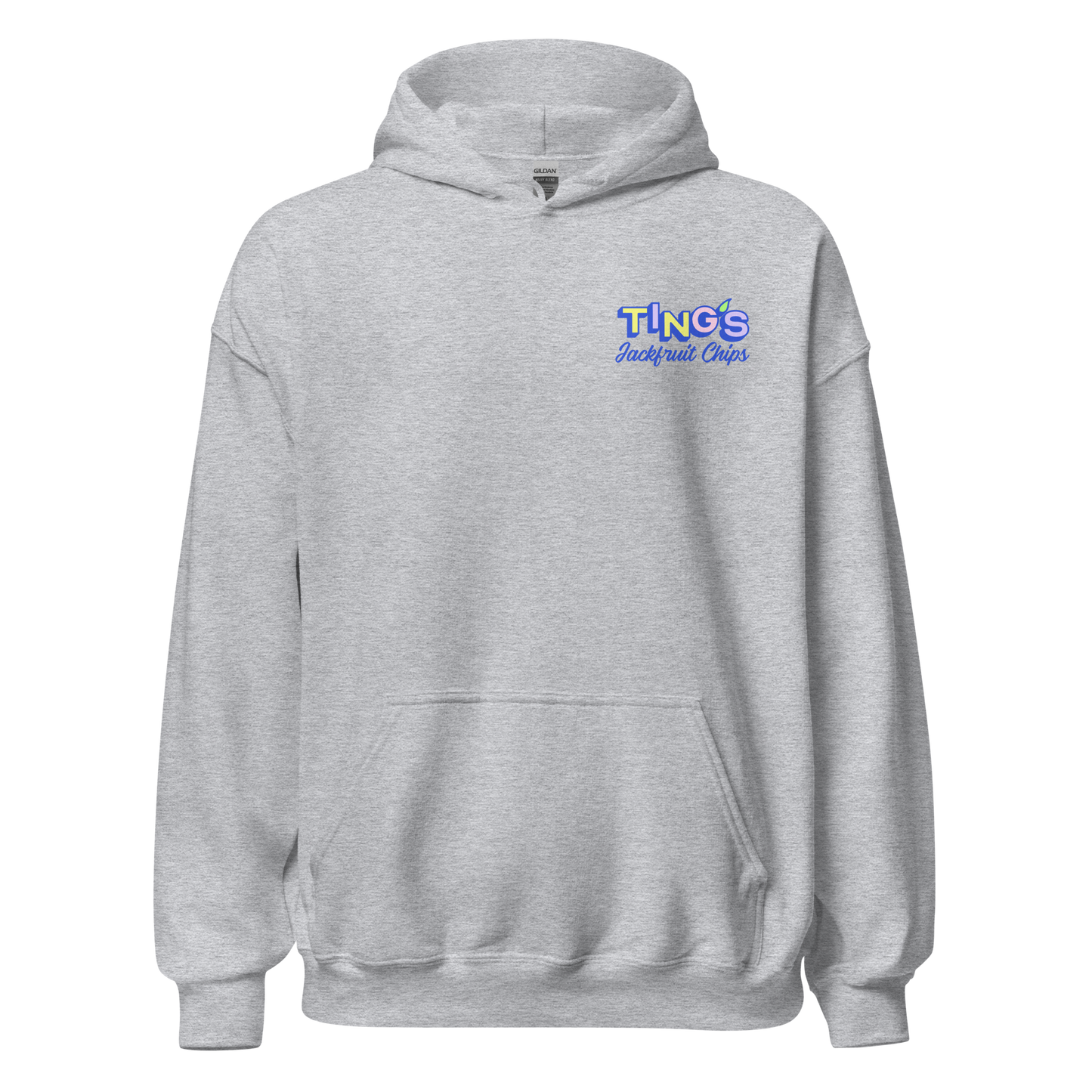 Ting's heather grey unisex hoodie with Ting's logo on front