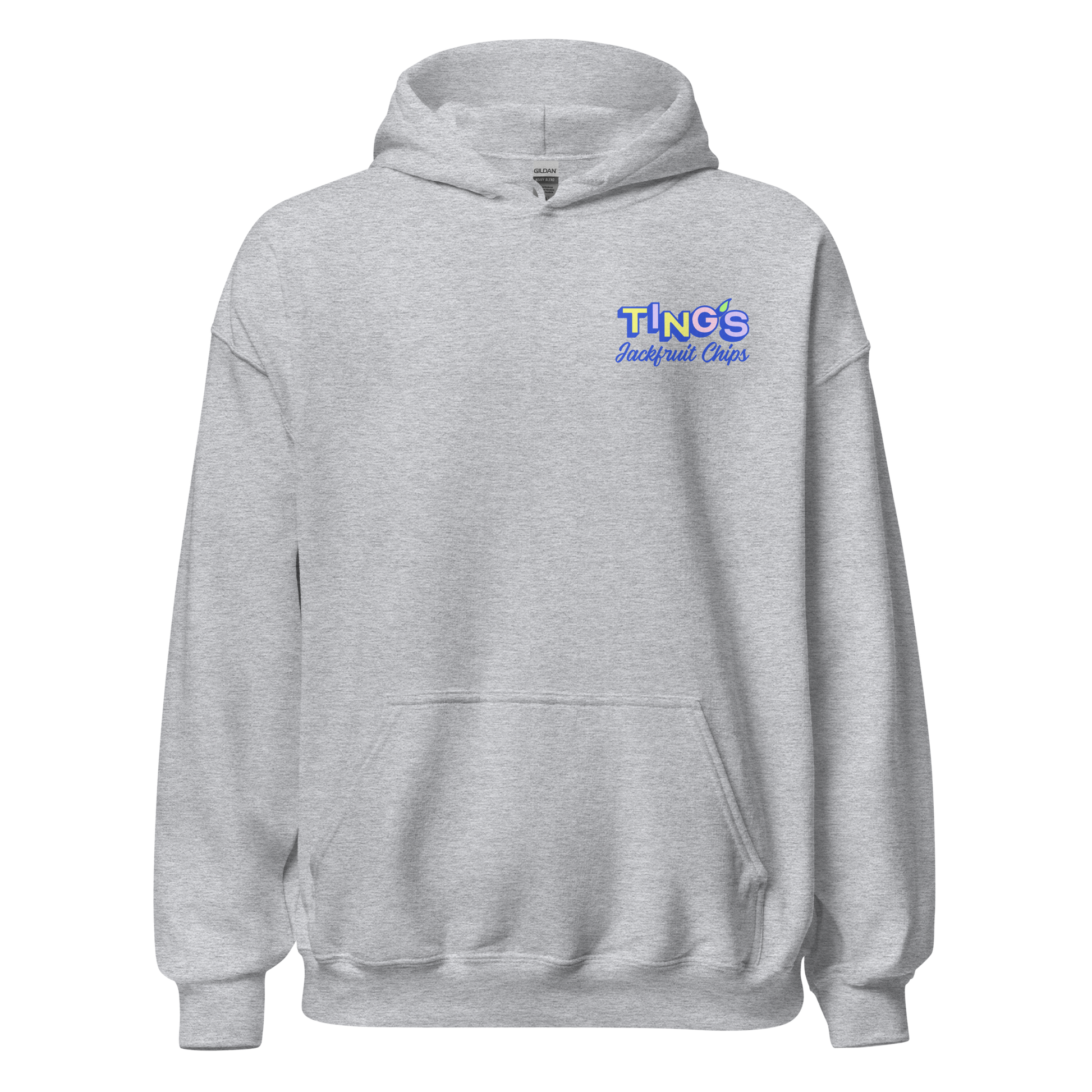 Ting's heather grey unisex hoodie with Ting's logo on front