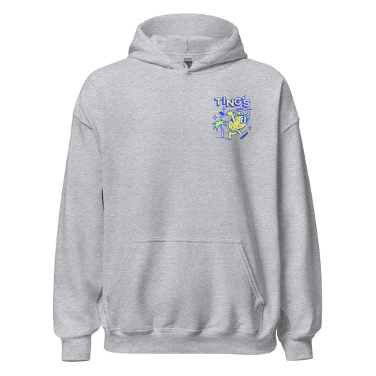 Ting's heather grey unisex hoodie with Ting's logo on front
