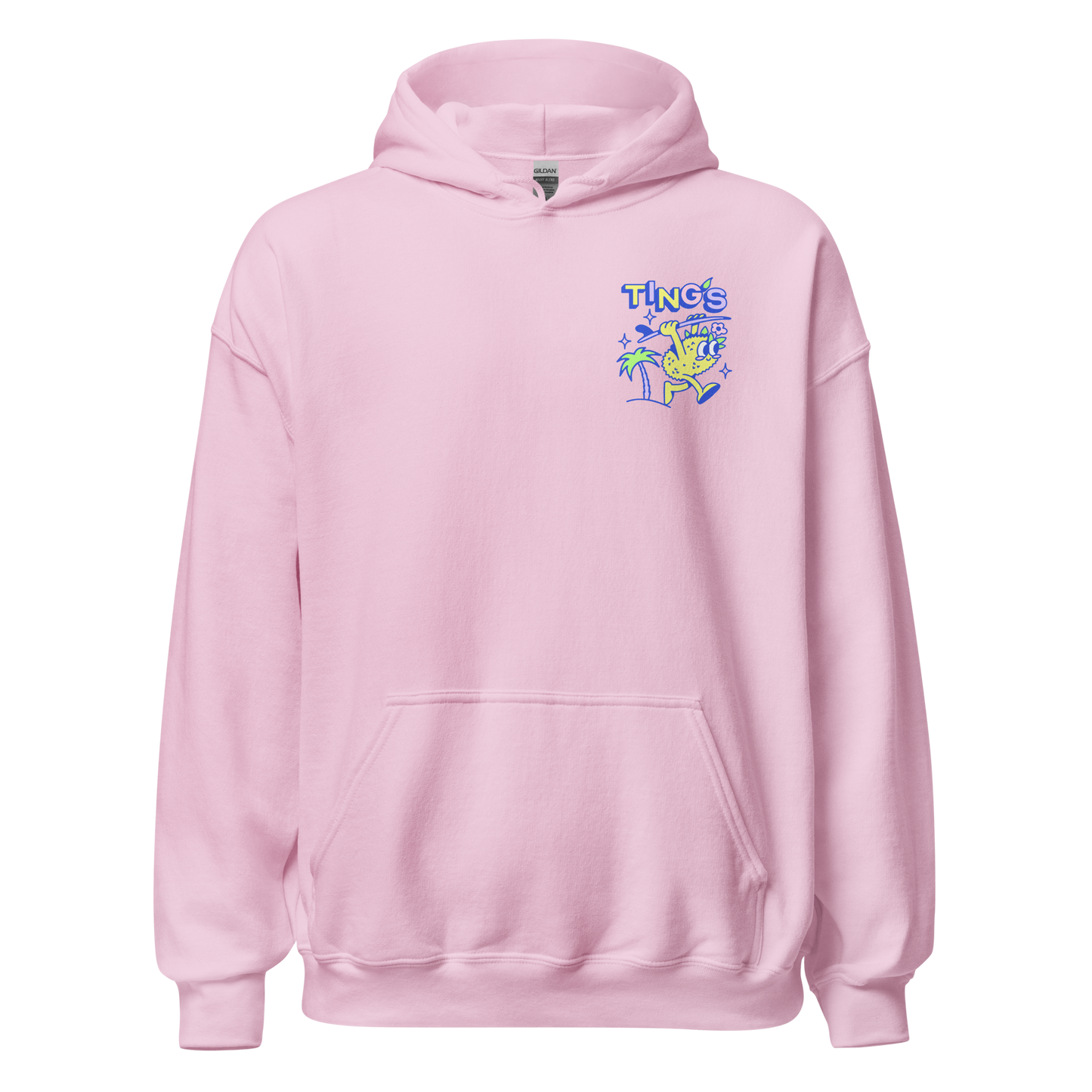 Ting's pink unisex hoodie with Ting's logo on front